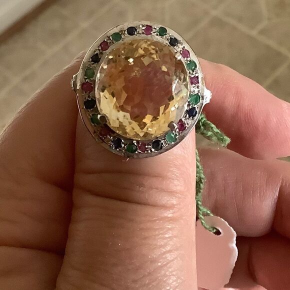 sterling SILVER 925 CITRINE/RUBY/EMERALD/BLUE SAPPHIRE WOMAN RING - Picture 7 of 11